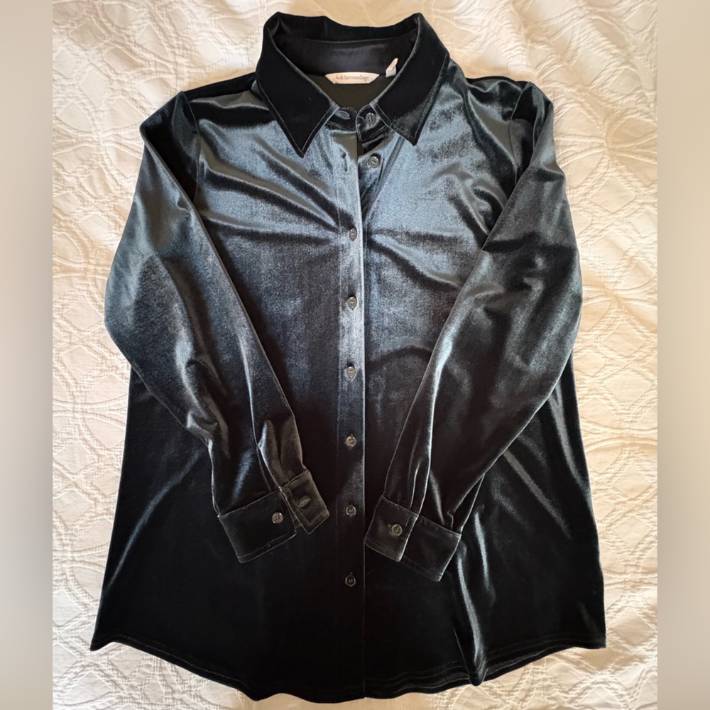 Soft Surroundings Dark Blue Teal/Gray Velvet shirt, shacket, jacket Medium